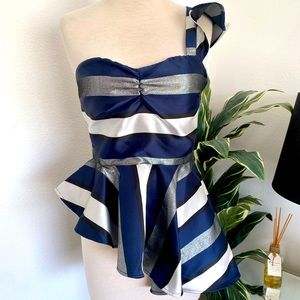 Unique one strap striped top (blue, white, silver) size S never worn
